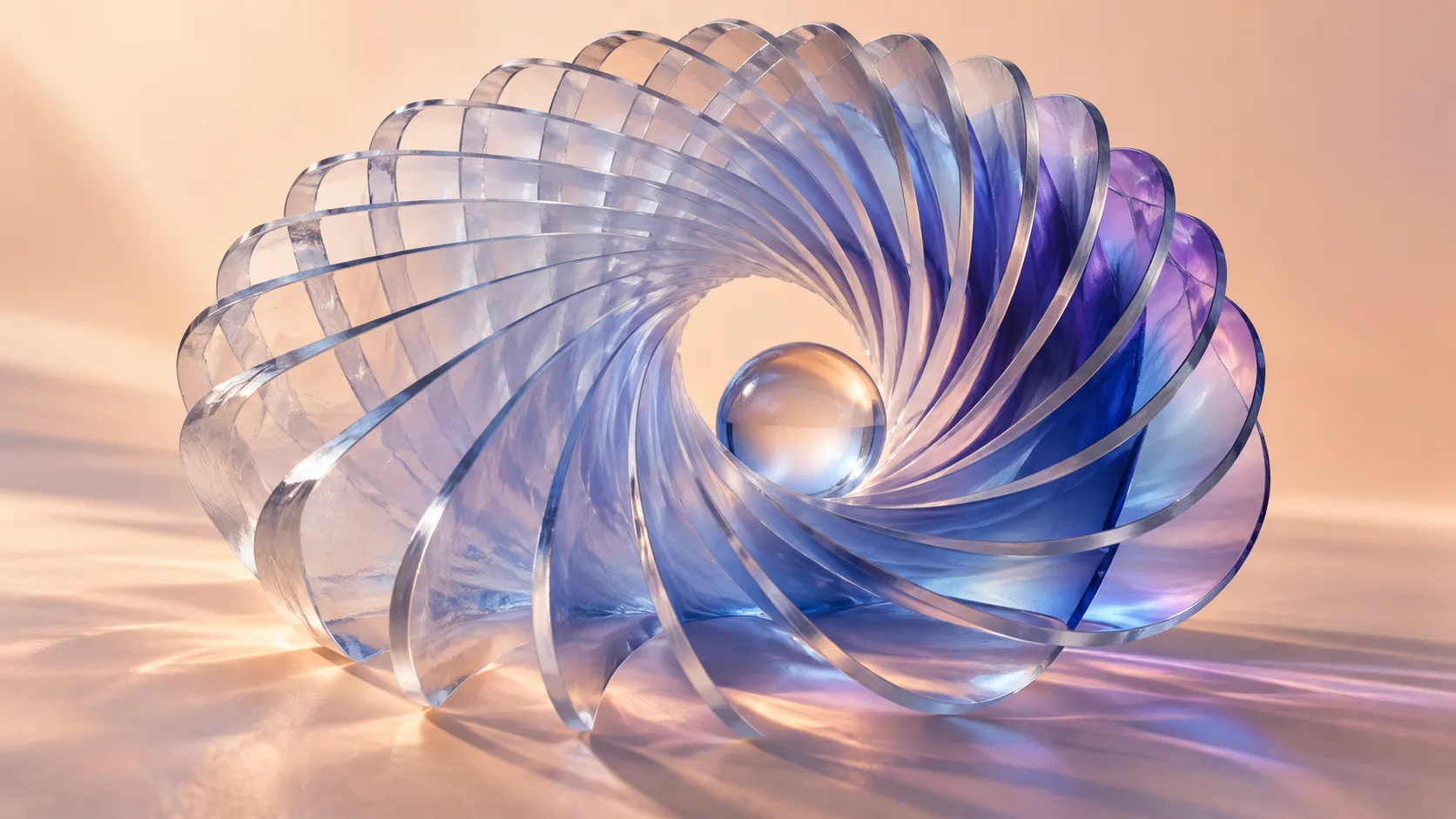 Translucent glass layers revealing a clear sphere — an illustration of connected perspectives